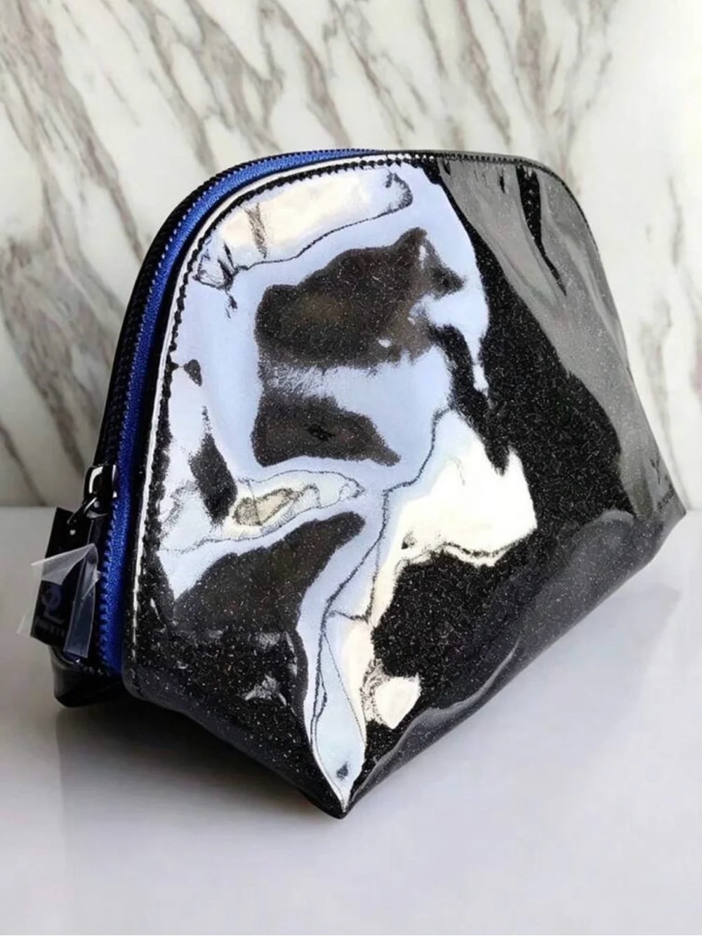 Yves Saint Laurent Black Glossy Glitter Cosmetic Pouch